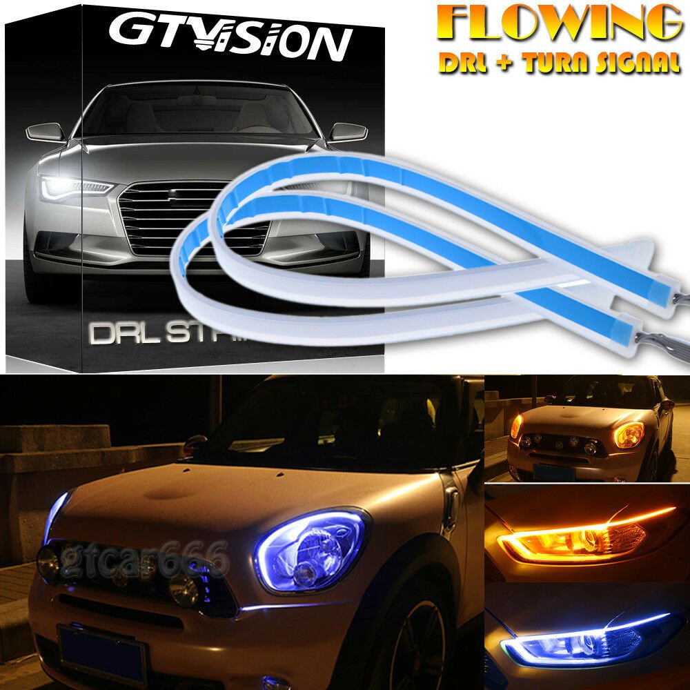 2x 45CM Switchback Flexible Headlight DRL LED Strip Light Sequential Turn Signal