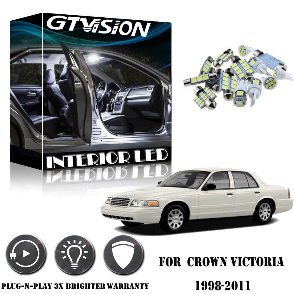 White LED Interior Lights Replacement Package Kit Fits 1998-2011 Crown Victoria