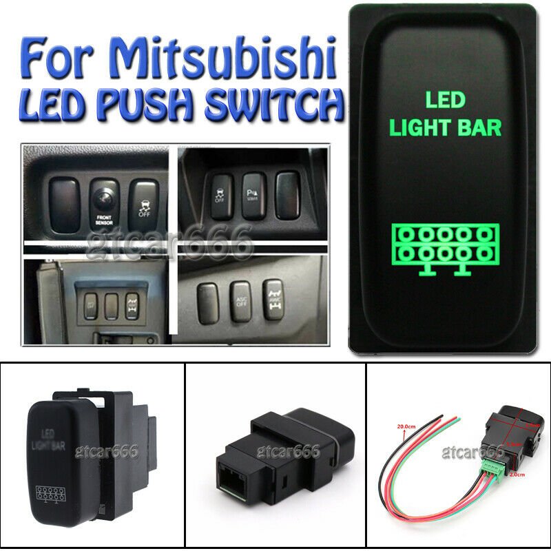 12V 3A LED LIGHT BAR Botton For Mitsubishi Pajero Triton GREEN LED Push Switch