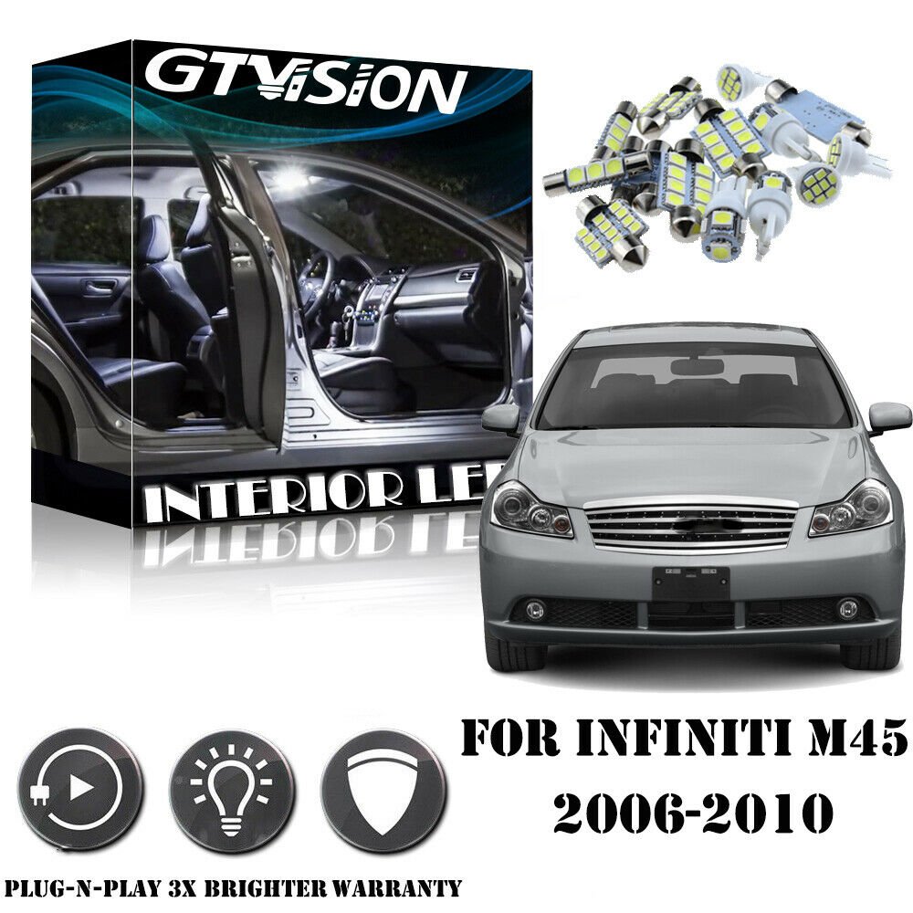 10Pcs White LED Light Bulb Interior Package Kit for 2006-2010 Infiniti M35 M45