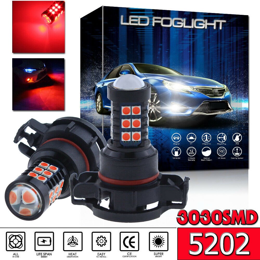 2pcs 5202 H16 High Power LED 3030SMD Red Fog Light Projector For Chevrolet GMC