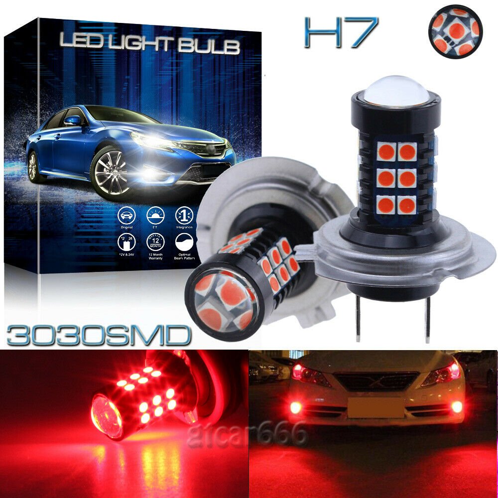 2x H7 30SMD High Power 3030 LED Fog Light Bulbs Car Driving Lamp DRL Ultra Red