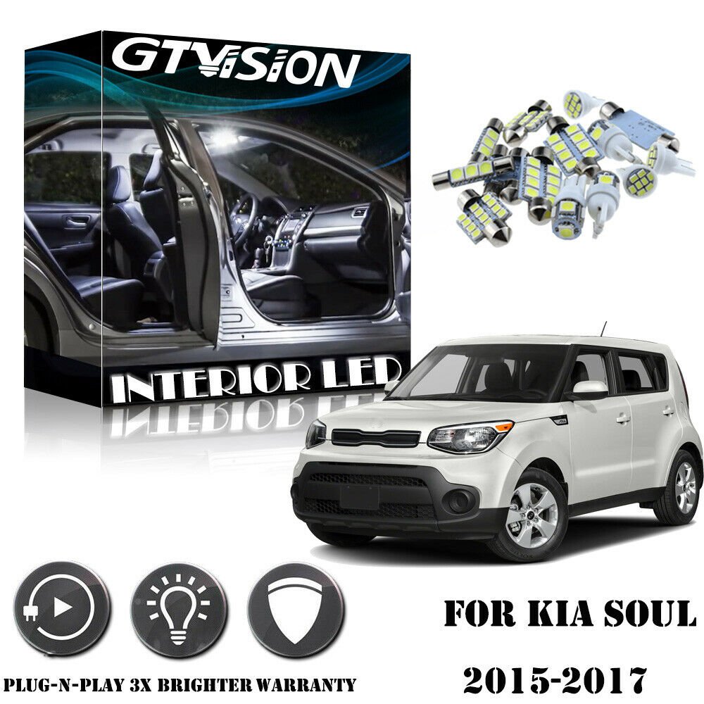 10Pcs Super Bright White Kit LED Interior Car Lights for 2015-2017 Kia Soul EV