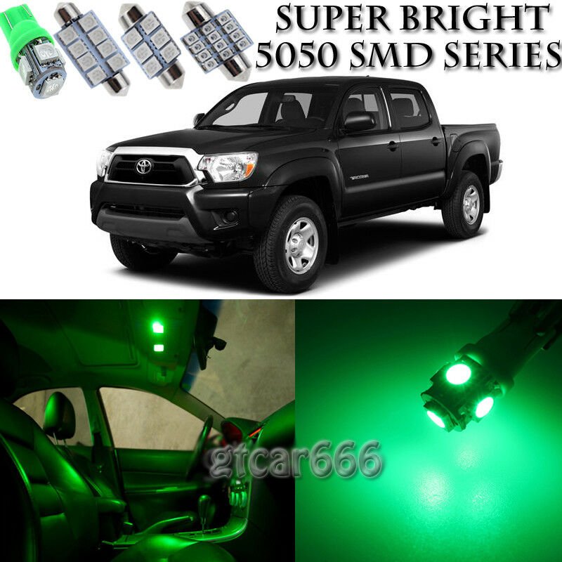 7 x Super Green LED Interior Lights Package Kit For Toyota Tacoma 2005 - 2015