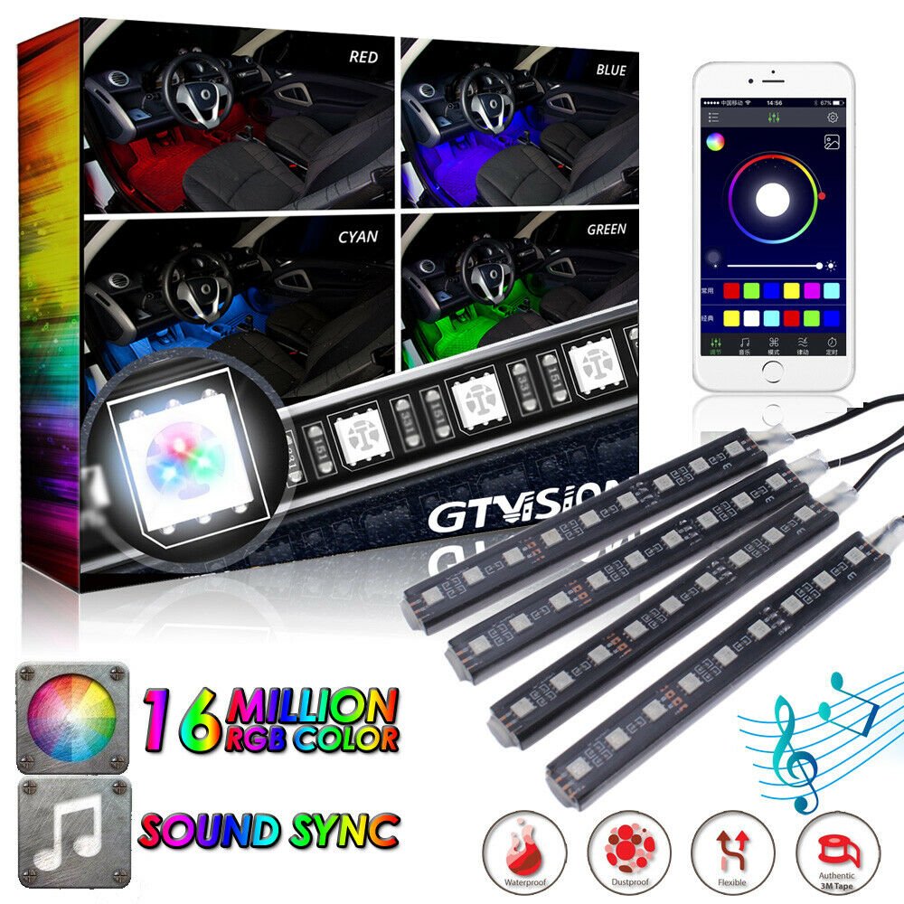 Car SUV Interior RGB 36 LED Footwell Floor Decor Under Dash Light Neon Strip APP