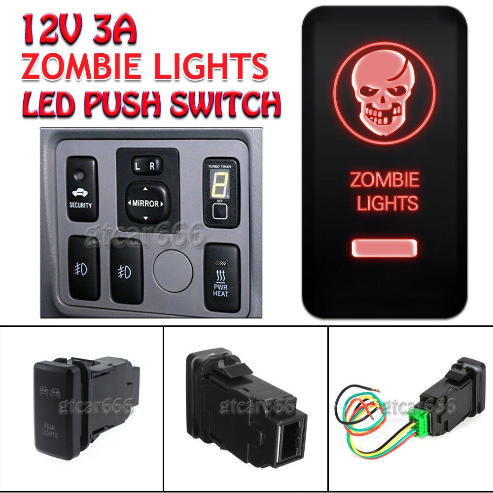 12V Zombie Lights Red LED Push Switch For Toyota Fortuner Hilux Tacoma 2005-2011