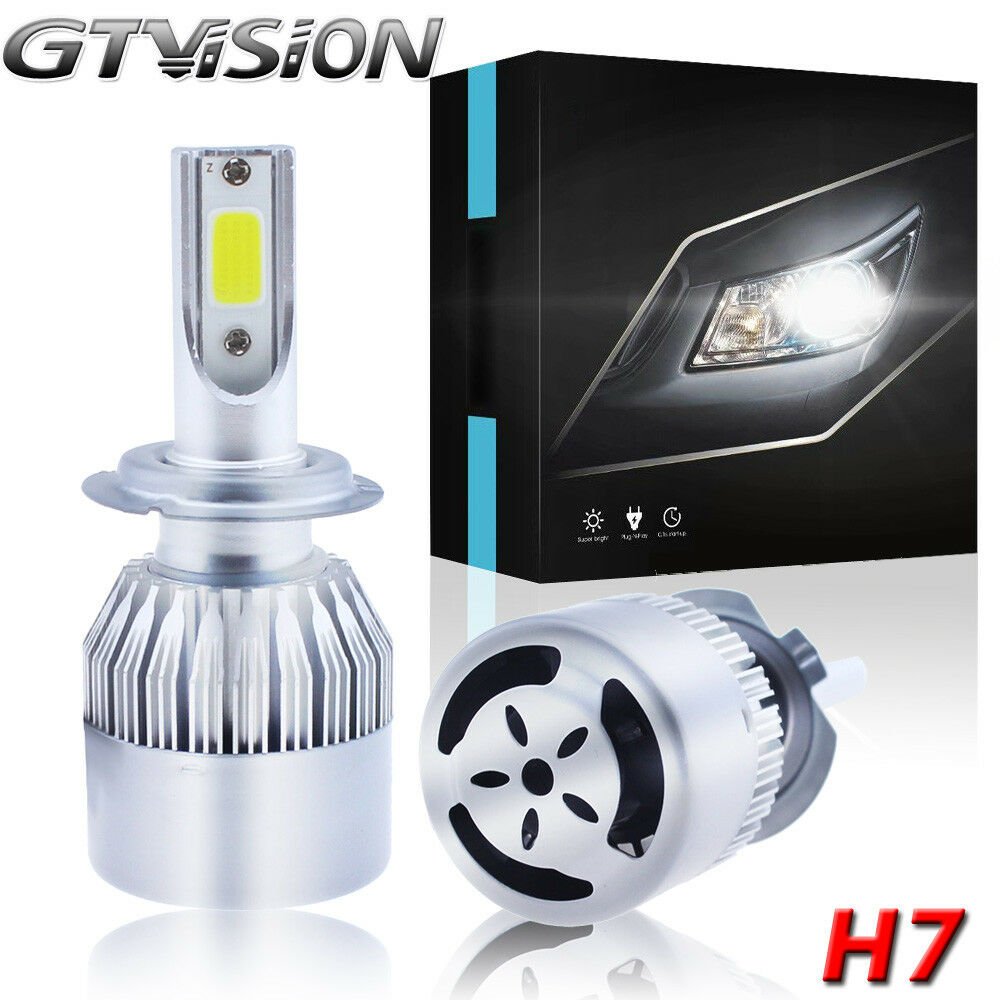 2-Side COB Chip H7 LED Headlight Bulb Conversion Kit High Low Beam Fog 6K White