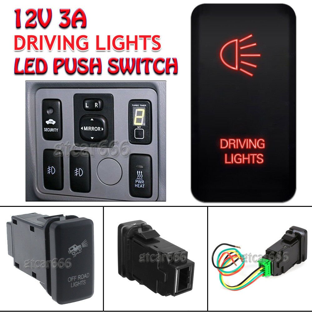 12V Switch Push Button RED DRIVING LIGHT for Toyota Hilux Tacoma Fortuner Tundra