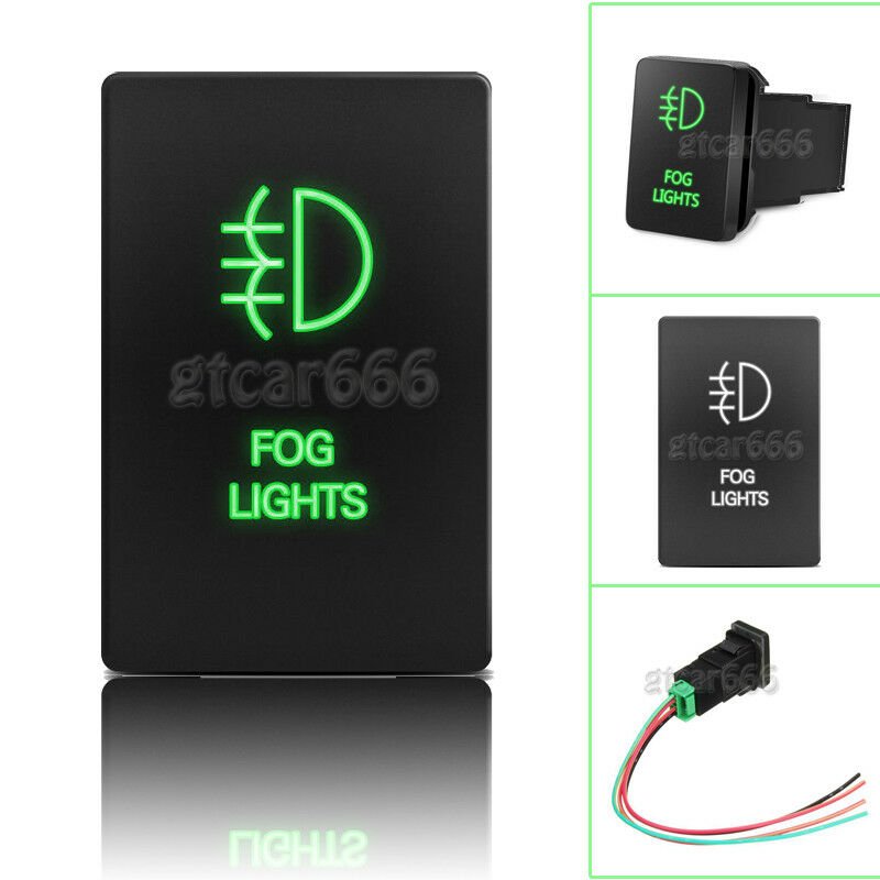 12V Green LED Push Switch For Toyota Sequoia 4Runner Tacoma 100series FOG LIGHTS