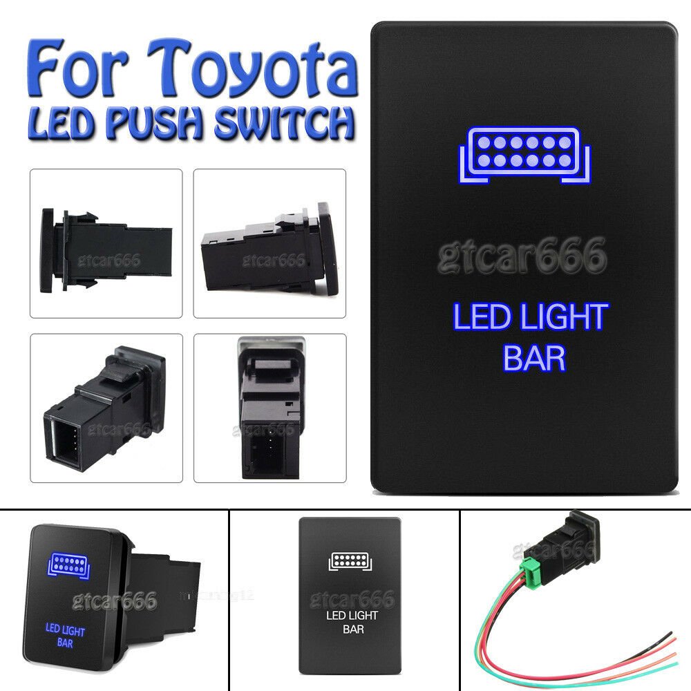 32.5mmx22mm Push Switch Blue LED Light Bar For Toyota Tundra 4Runner 2010-up 12V
