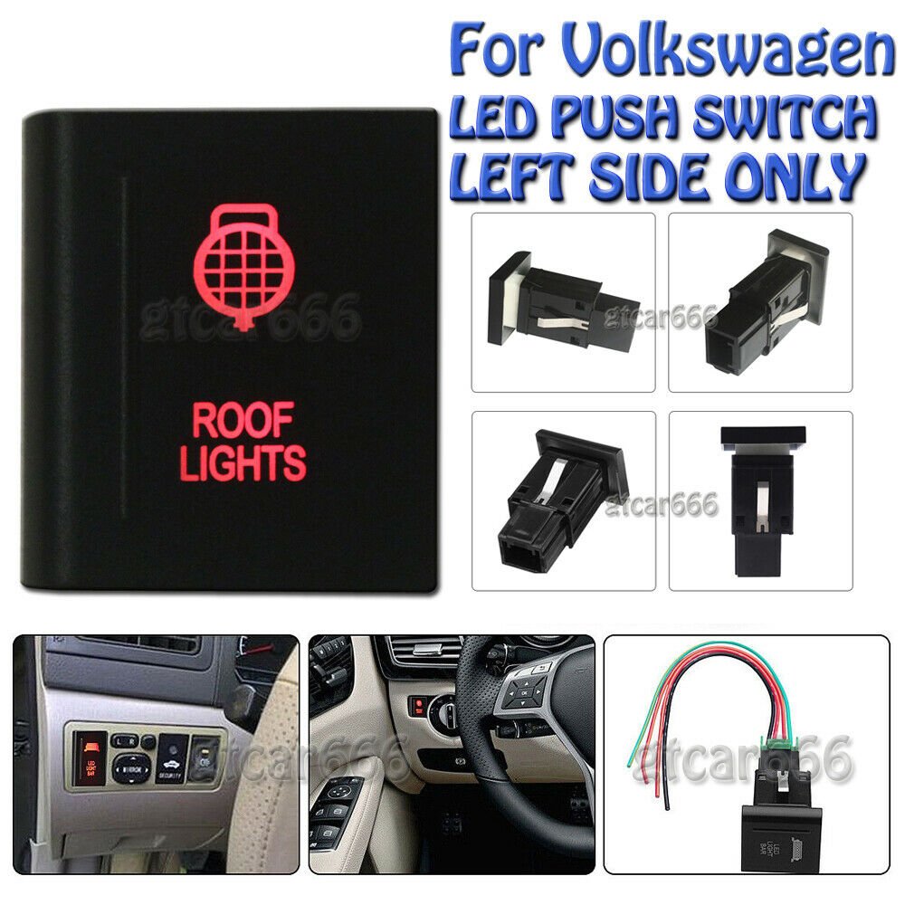 12V 3A Red LED ON-OFF Push Switch ROOF LIGHTS For Volkswagen Amarok Left Side