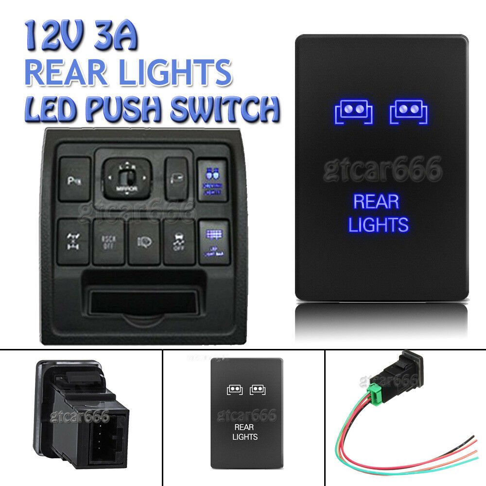 12V 3A ON-OFF Blue LED Push Switch Rear Light For Toyota Tundra 4Runner 2010-up
