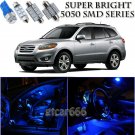 For Hyundai Santa Fe SUV 07-12 Blue LED Interior Kit + White License Light 10Pcs
