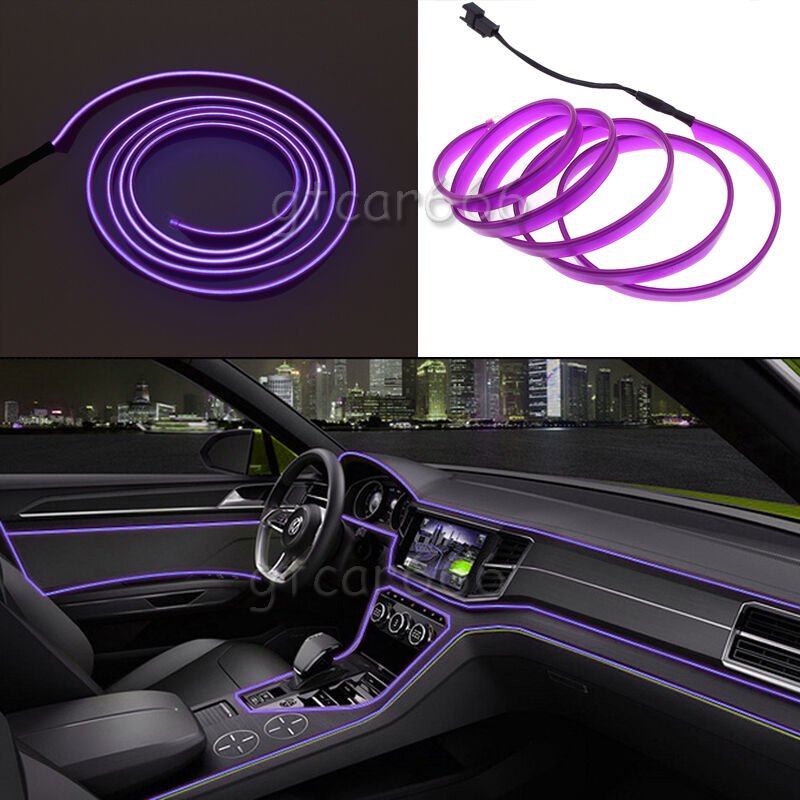 2M LED EL Wire Purple Cold light Car Interior Decor Lamp Neon Strip Tape 12V