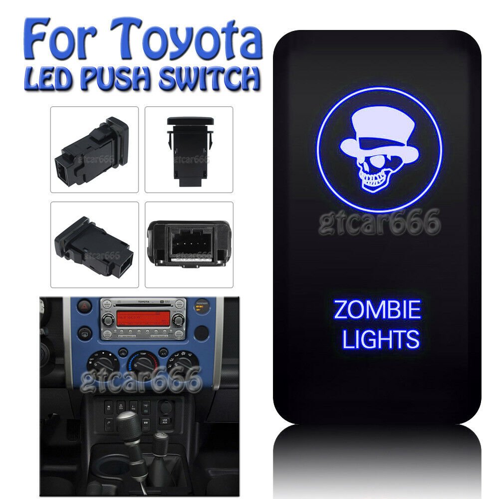 12V 3A Zombie Lights Blue LED Push Switch For Toyota Tacoma Hilux Camry 4Runner