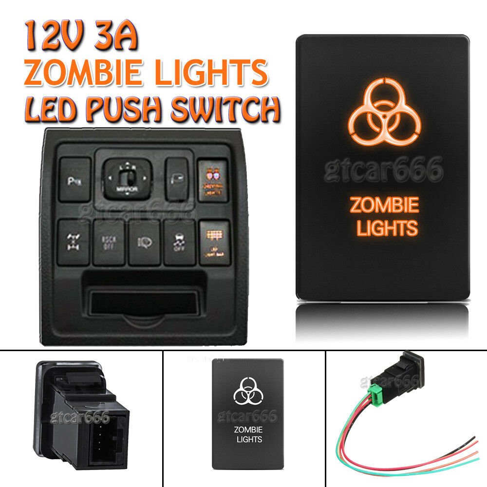 12V ON-OFF Orange LED Push Switch ZOMBIE LIGHT For Toyota Tundra 4Runner 2010-up