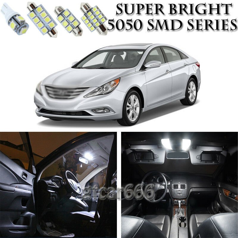 10x Xenon White LED Interior Light Bulb Package Kit For Hyundai Sonata 2011-2015