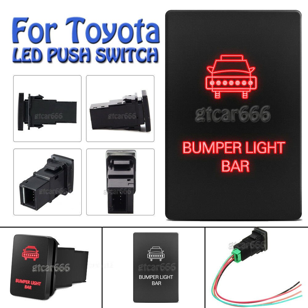 32.5mmx22mm Push Switch Red Bumper Light Bar For Toyota Tundra 4Runner 2010-up