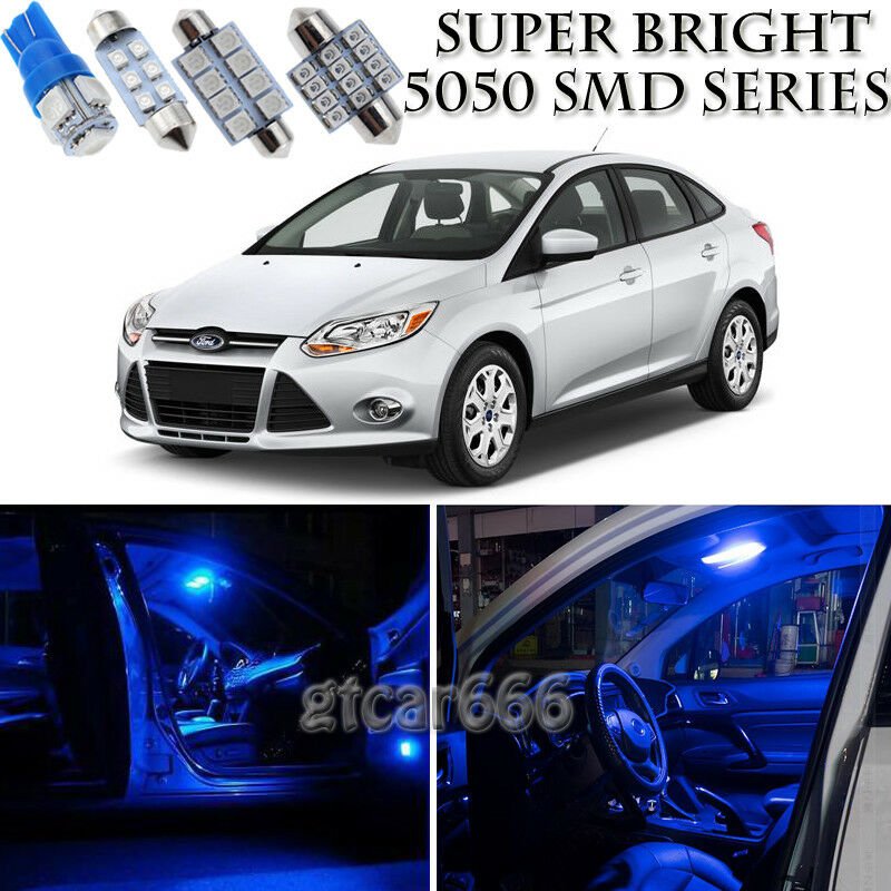 10pcs Blue LED Interior Lights Bulb Package Kit For Ford Focus 2001-2013
