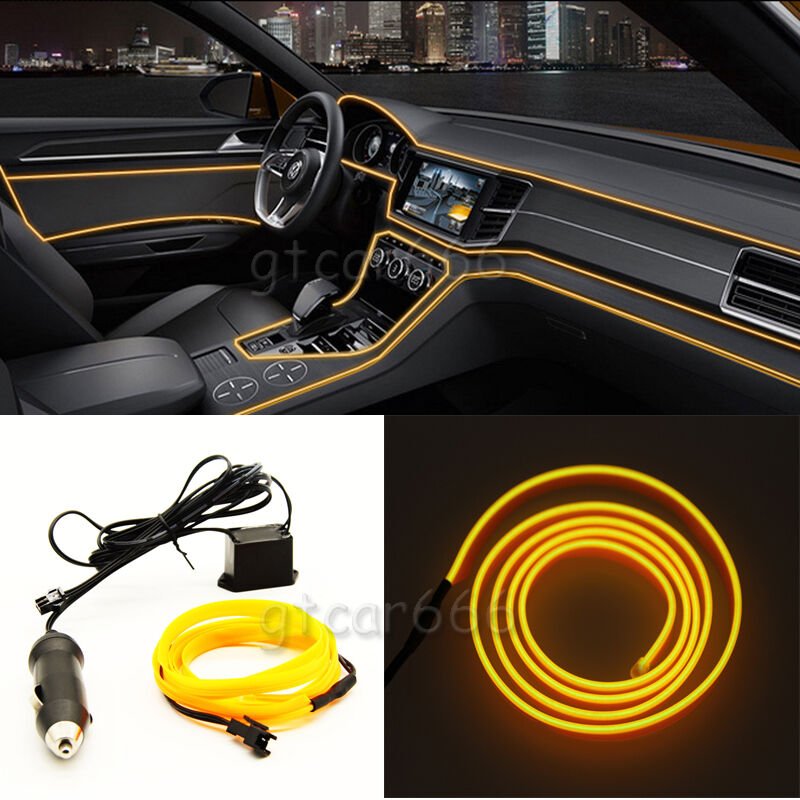 2M Yellow EL-Wire 12V Car Interior Decor Fluorescent Neon Strip Cold light Strip