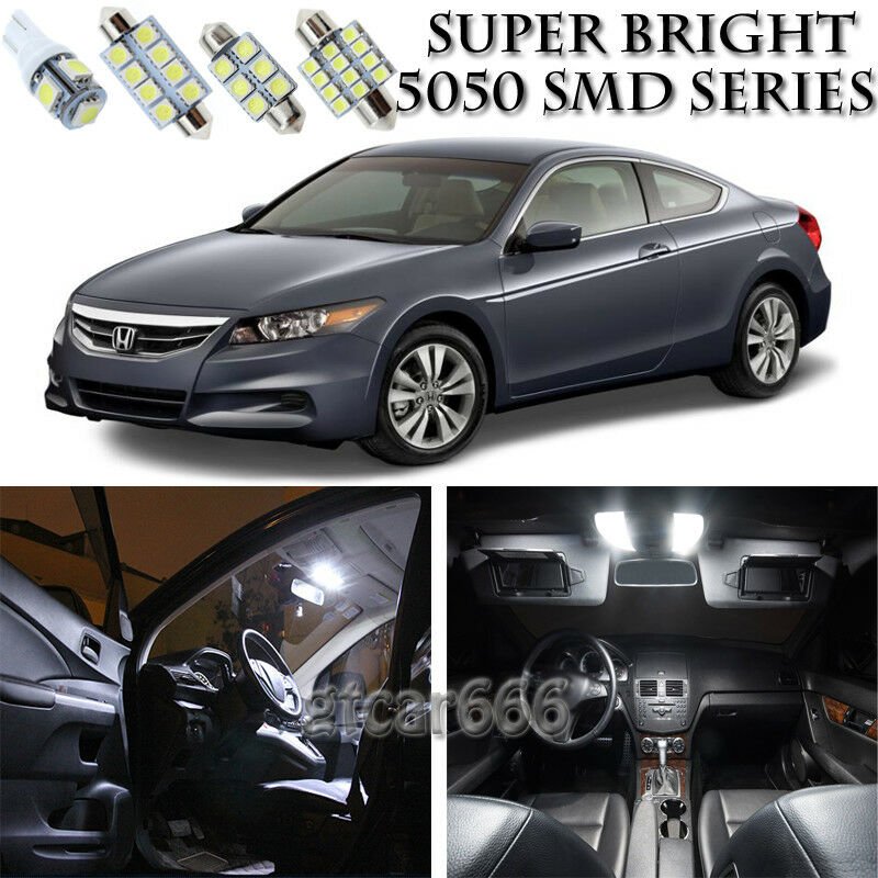 8pcs Xenon White LED Interior Lights Bulb Package Kit For Honda Accord 2003-2012