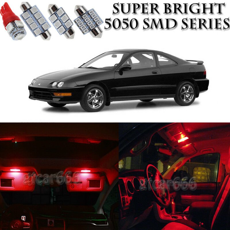 6pc 5050 SMD Red LED Interior Light Bulb Package Kit For Acura Integra 1990-2001