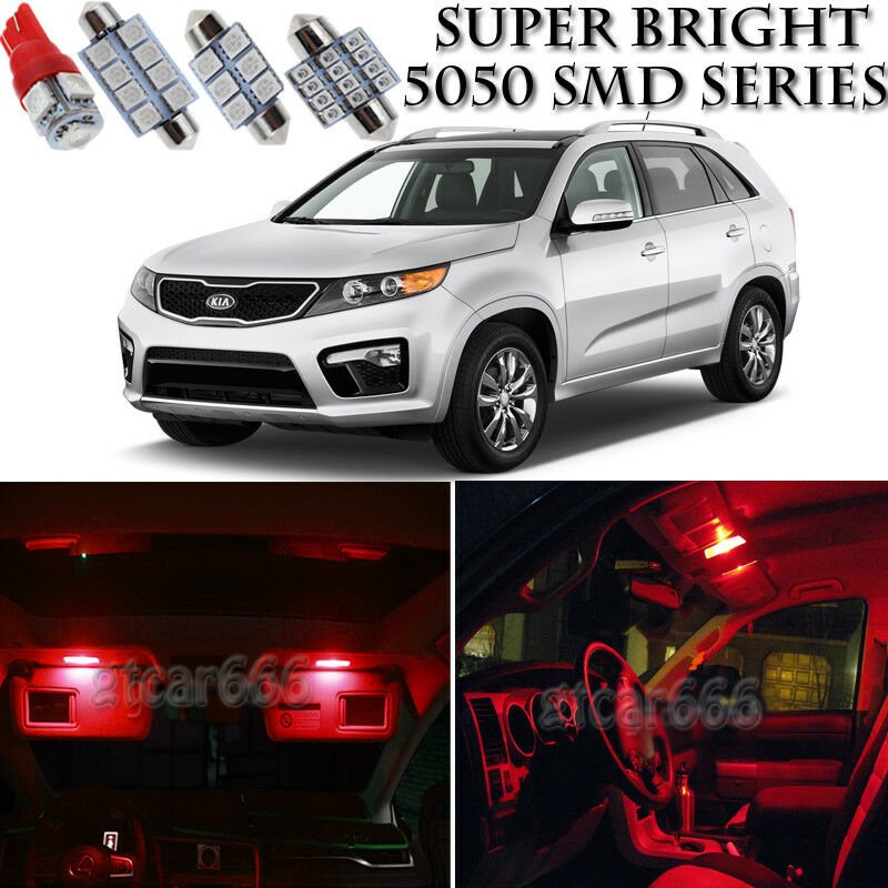 8pcs 5050 SMD Red LED Interior Lights Bulb Package Kit For Kia Sorento 2011-2013