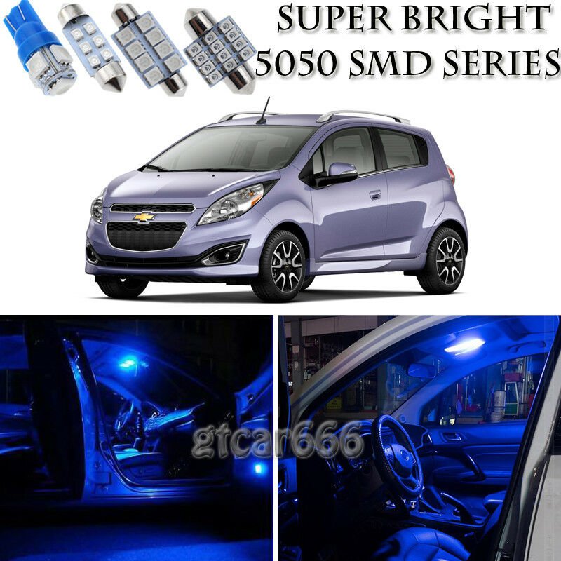 10pcs Blue LED Interior Lights Bulb Package Kit For Chevy Spark 2013-2015