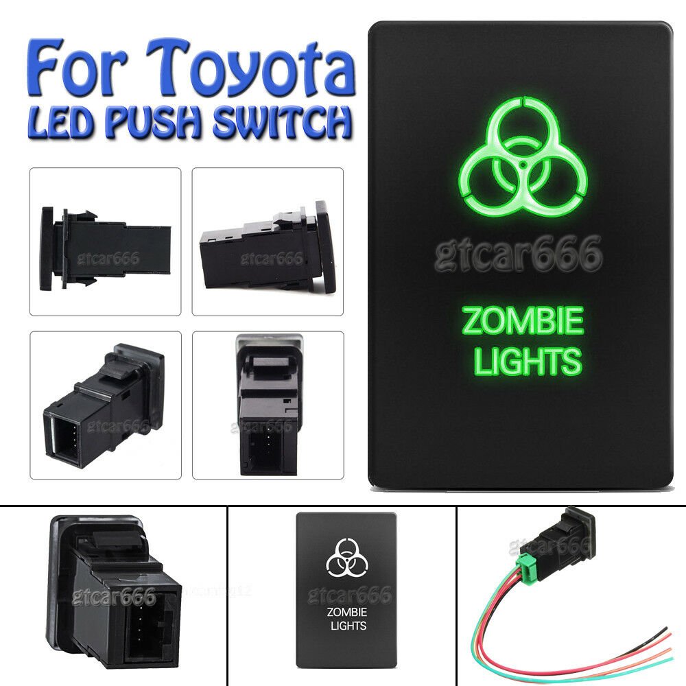12V 3A Green LED Push Switch For Toyota Sequoia 4Runner Tacoma RAV4 ZOMBIE LIGHT