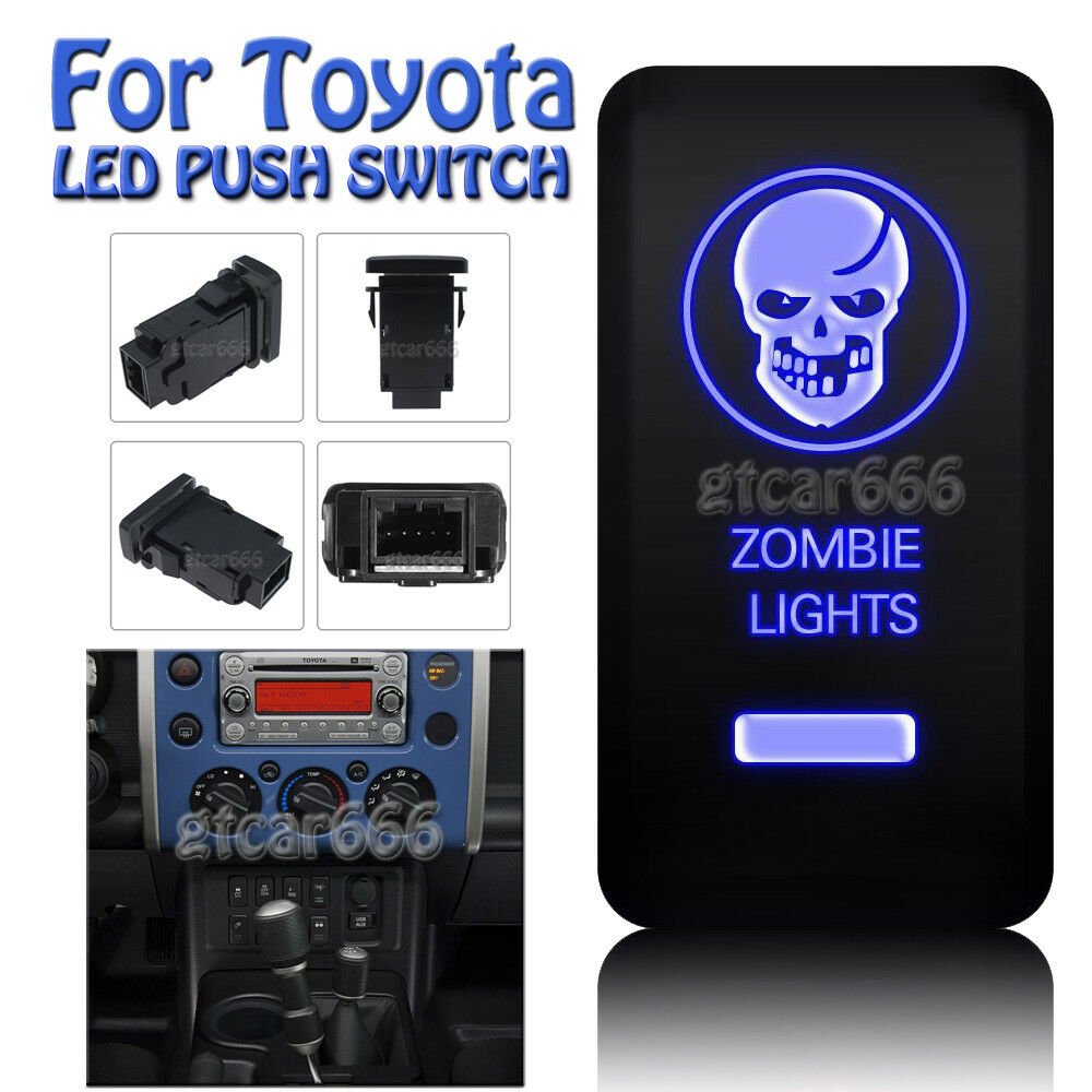 12V ZOMBIE LIGHTS Blue LED Light Push Switch For Toyota 4Runner Tocoma 40mm*20mm