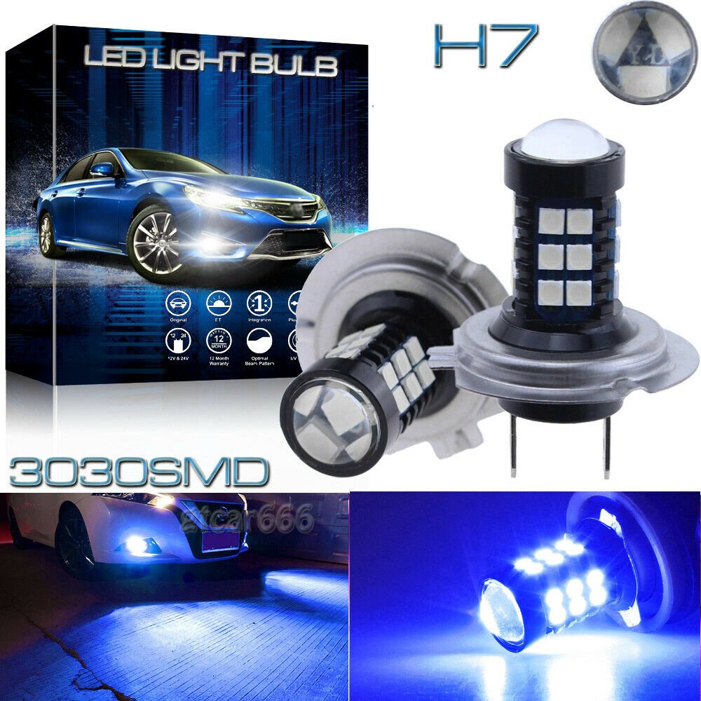 2x H7 30SMD Projector Ultra Blue 3030 LED Fog Light Bulbs Car Driving Lamp DRL