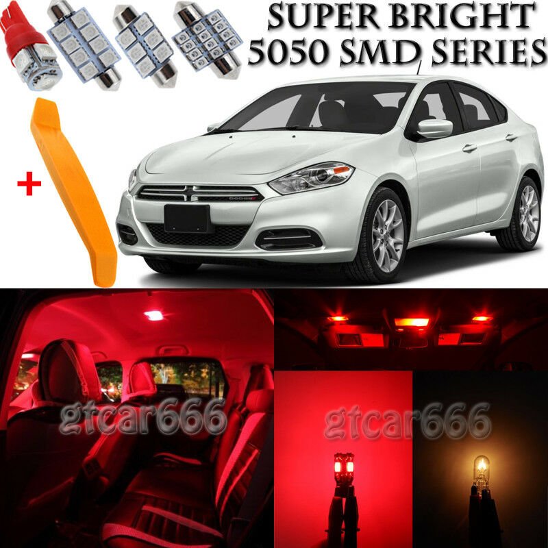 9 x Ultra Red Interior LED Lights Kit + TOOL For 2013 - 2016 Dodge Dart