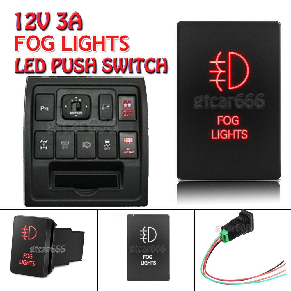 12V Red LED Push Switch For Toyota Sequoia 4Runner Tacoma 100 series FOG LIGHTS