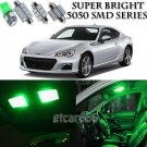 For Subaru BRZ 2013-2016 Green LED Interior Kit + White LED License Light 8Piece