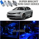 For Chrysler 200 2015-2016 Blue LED Interior Kit + White LED License Light 9pcs