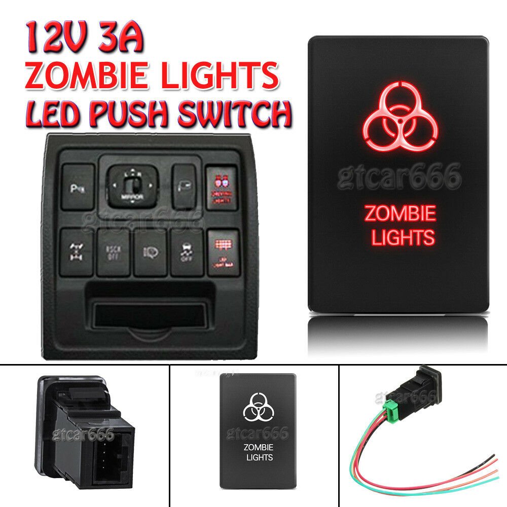 12V 3A Red LED Push Switch For Toyota Sequoia 4Runner Tacoma RAV4 ZOMBIE LIGHTS