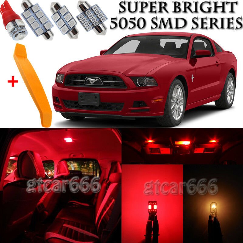 7 x Ultra Red Interior LED Lights Kit + TOOL For 2010 - 2014 Ford Mustang