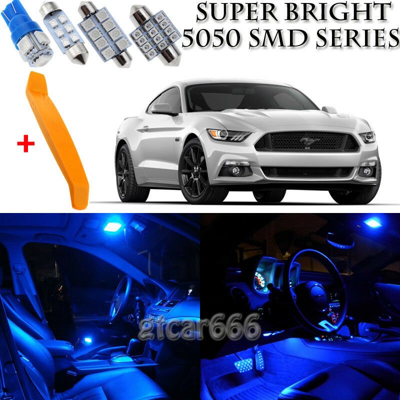 8 x Ultra Blue Interior LED Lights Kit + TOOL For 2015 - 2018 Ford Mustang