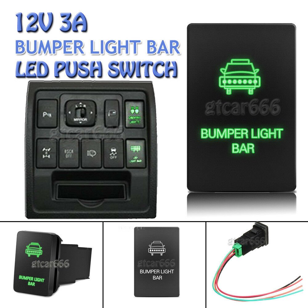 32.5mmx22mm Push Switch Green Bumper Light Bar For Toyota Tundra 4Runner 2010-up