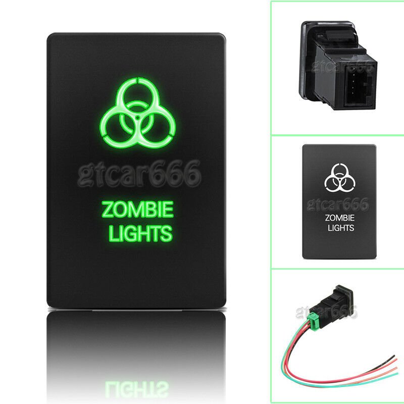 12V ON-OFF Green LED Push Switch ZOMBIE LIGHTS For Toyota Tundra 4Runner 2010-up