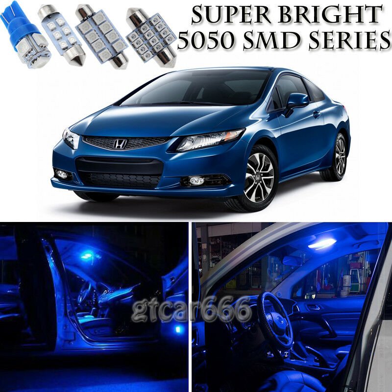 8x Bright SMD Blue LED Interior Light Package Kit For Honda Civic 2013-2016