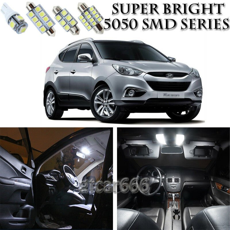 10x Xenon White LED Interior Light Bulb Package Kit For Hyundai Tucson 2010-2013