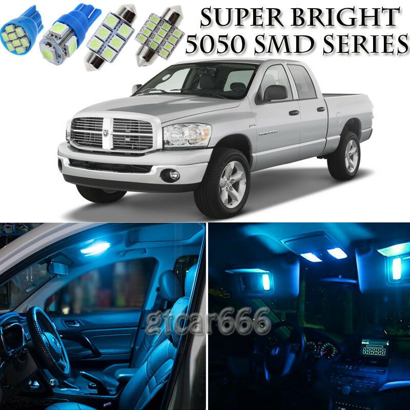 10pcs Ice Blue LED Interior Lights Bulb Package Kit For 02-08 Dodge RAM 1500