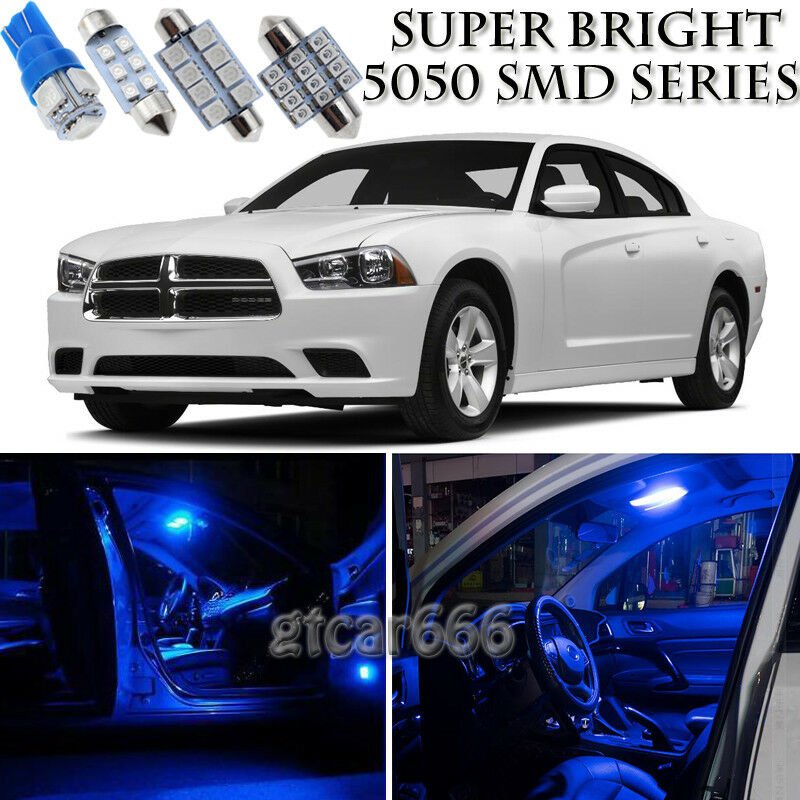 10pcs Blue LED Interior Lights Bulb Package Kit For Dodge Charger 2011 - 2014