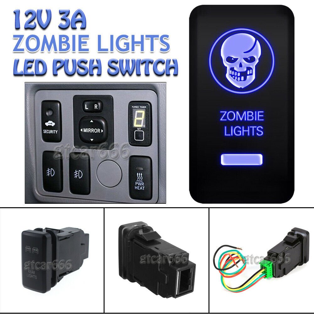 12V 3A Blue LED Push Switch For Toyota Fortuner Hilux Tacoma 05-11 ZOMBIE LIGHTS
