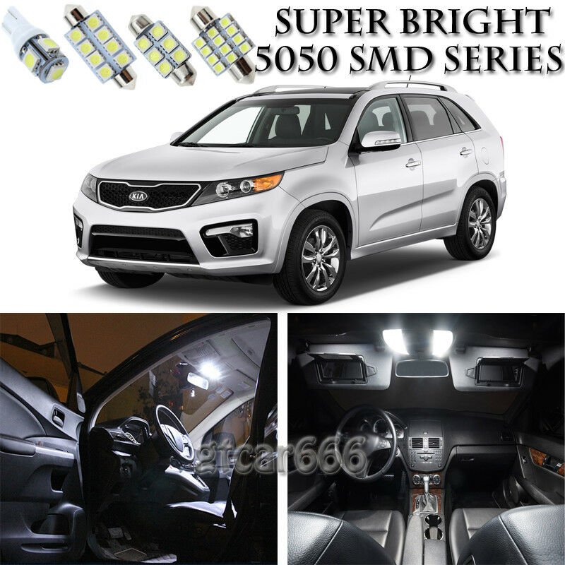 8pcs Xenon White LED Interior Lights Bulb Package Kit For Kia Sorento 2011-2013