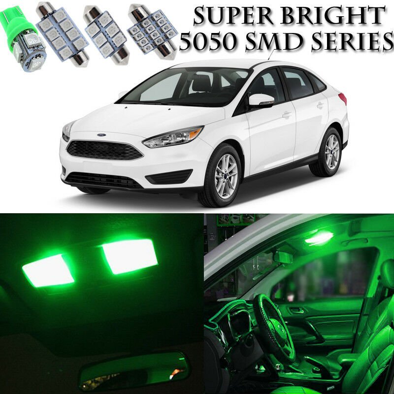For Ford Focus 2012-2016 Green LED Interior Light kit + License Plate Light 10PC