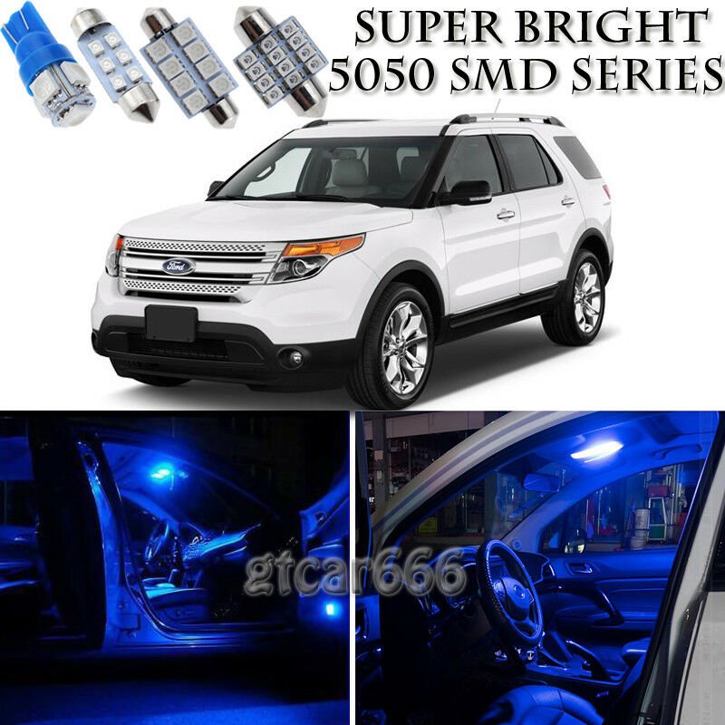 10pcs Blue LED Interior Lights Bulb Package Kit For Ford Explorer 2011-2015
