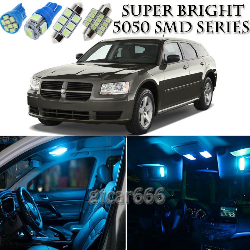 8pcs Ice Blue LED Interior Lights Bulb Package Kit For Dodge MAGNUM 2005-2008