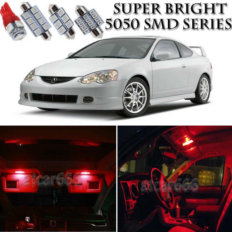 9pcs 5050 SMD Red LED Interior Lights Bulb Package Kit For Acura RSX 2002-2006